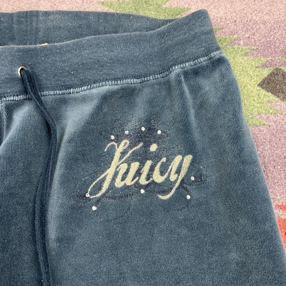 Vintage Y2K Juicy Couture Track Pants Size Medium Blue Low Rise Wide Leg Velour - Picture 6 of 11